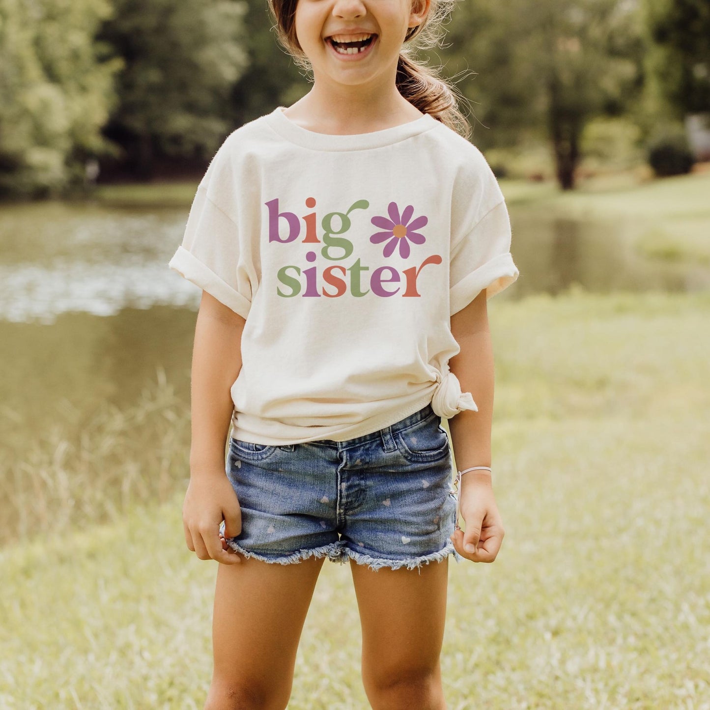Flower Accented  Big Sister T-Shirt