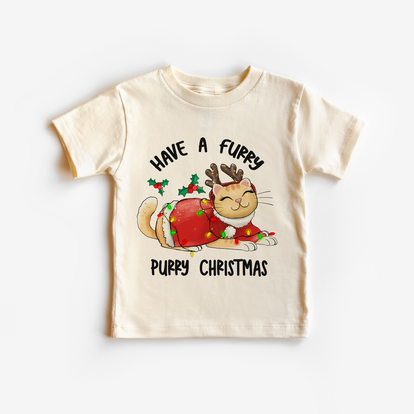 Furry Purry Cat Christmas t shirts for kids