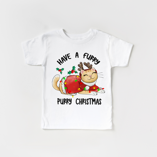 Furry Purry Cat Christmas t shirts for kids