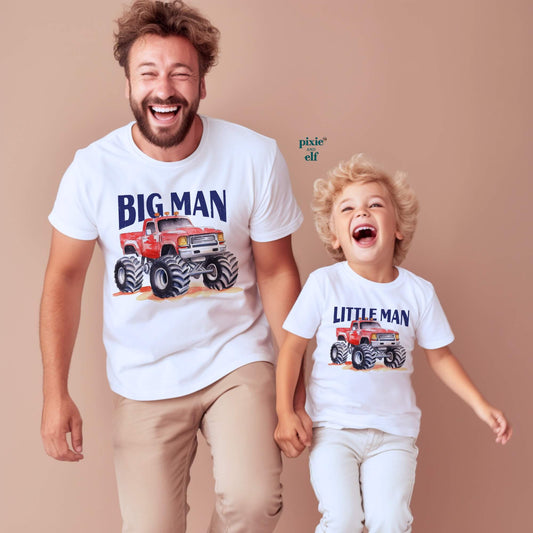 Big Man and little man matching trucks shirt for dad and son
