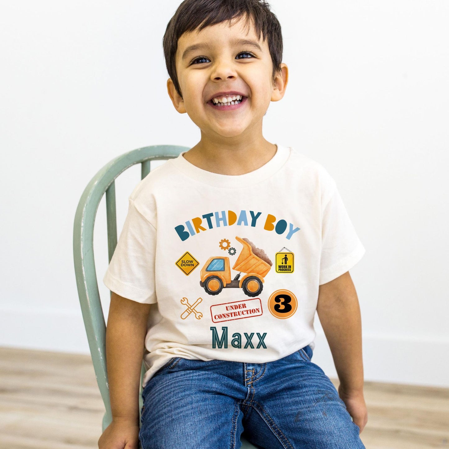 Personalized “Birthday Boy” Construction-Themed T-Shirt