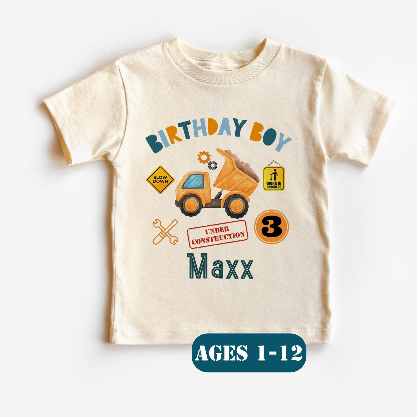 Personalized “Birthday Boy” Construction-Themed T-Shirt