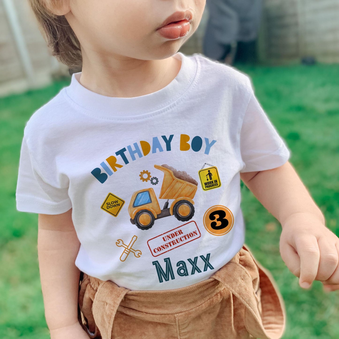 Personalized “Birthday Boy” Construction-Themed T-Shirt