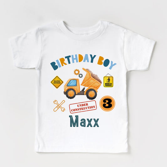 Personalized “Birthday Boy” Construction-Themed T-Shirt