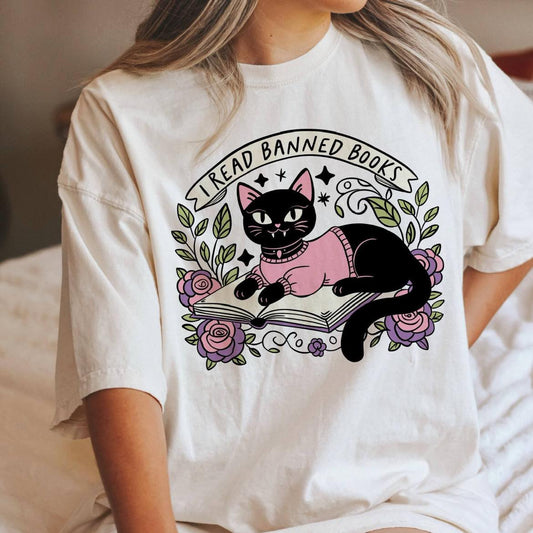 I read banned books with black Cat Tee