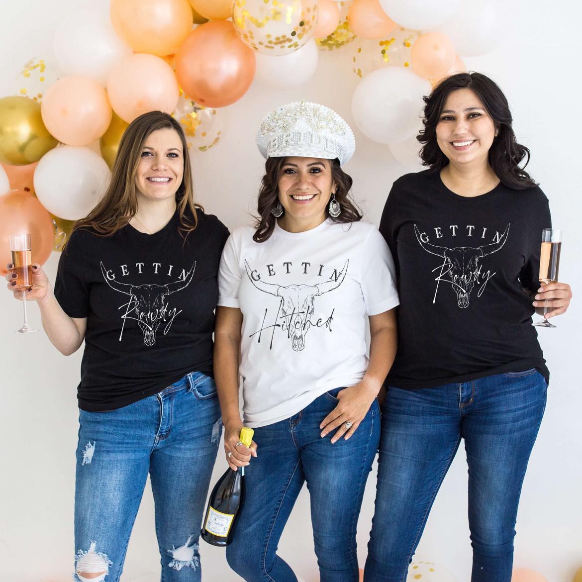 Gettin’ Hitched & Gettin’ Rowdy Bachelorette T-Shirts Set