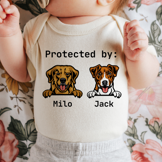 Protected by Dog Baby Onepiece for Pregnancy Announcement