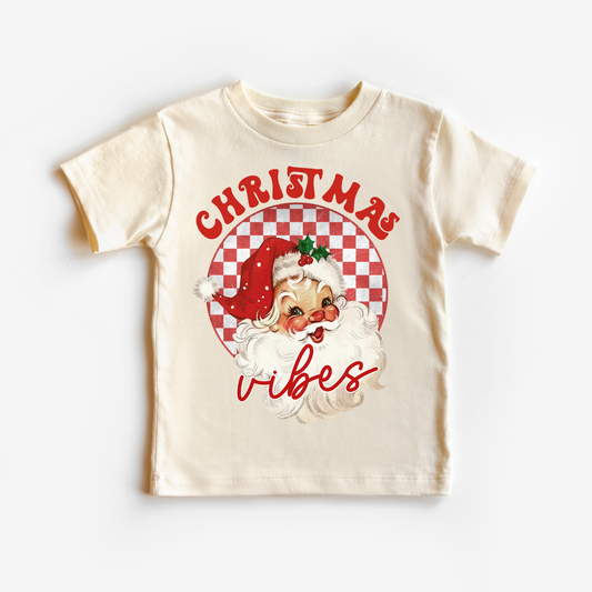 Red Santa Christmas vibes kids t shirts