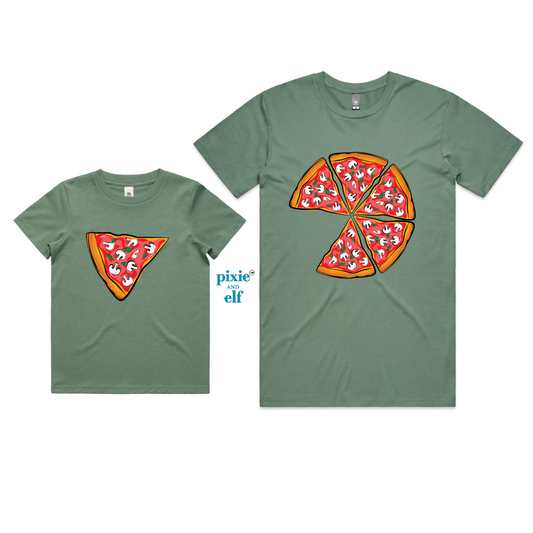 Father's Day Pizza slice for dad and child shirt in Sage