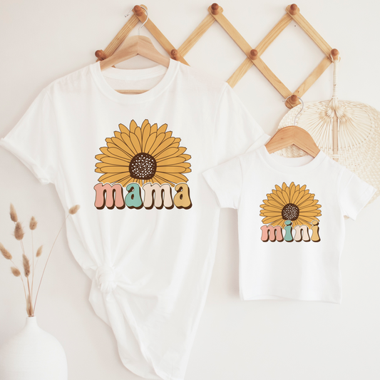 mama and mini matching sunflower white t shirts