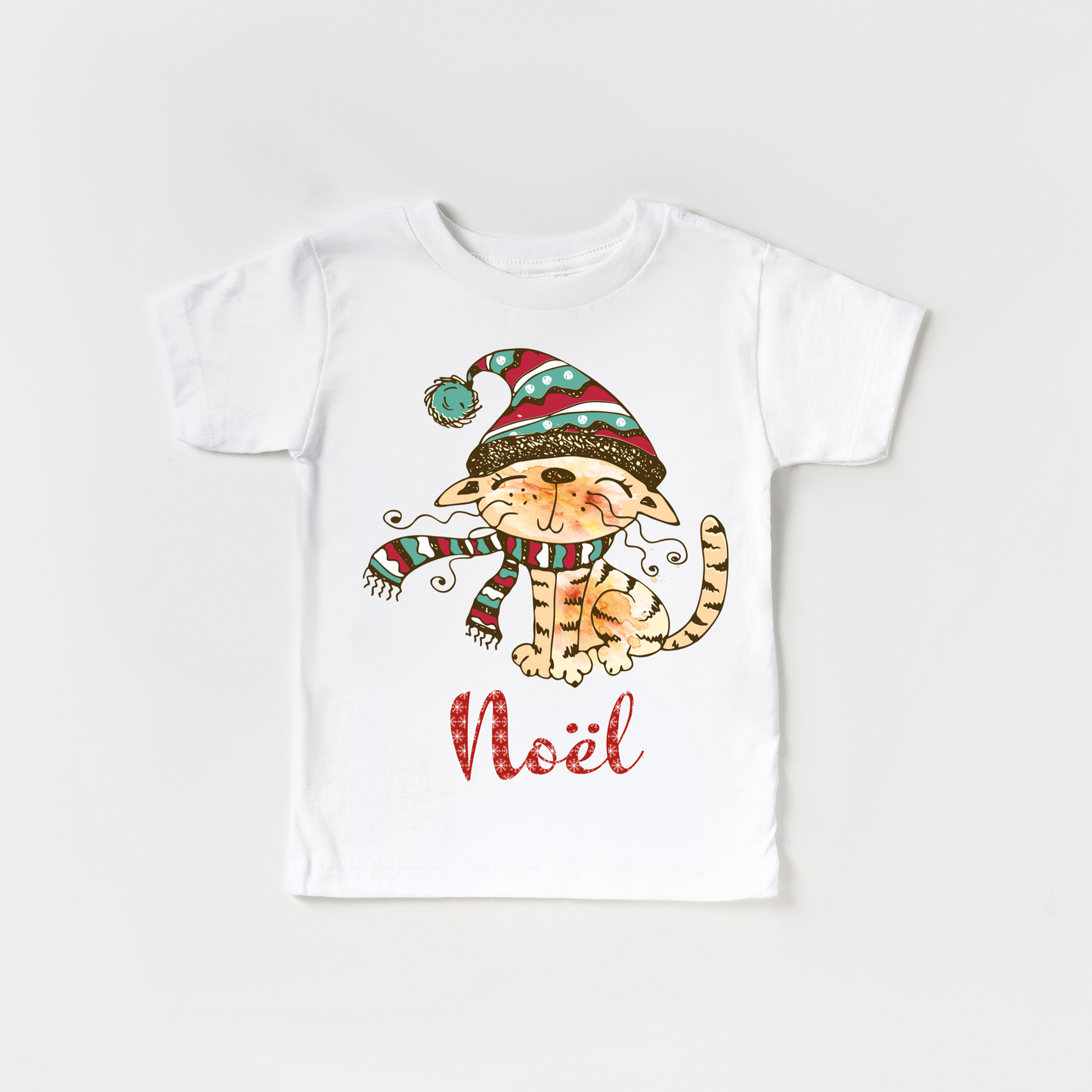 Cat with Scarf kids Christmas t shirts