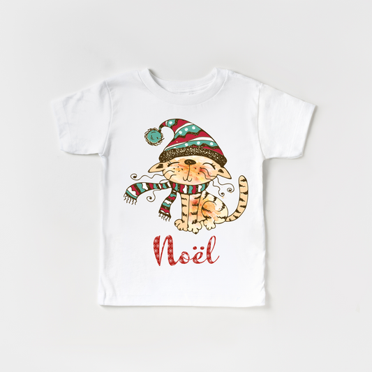 Cat with Scarf kids Christmas t shirts