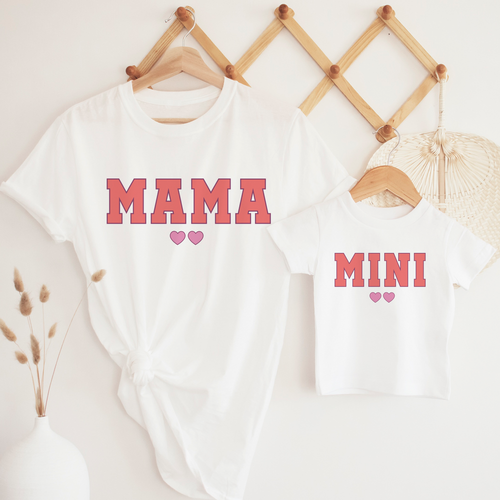 Mama and Mini with two hearts matching t shirts