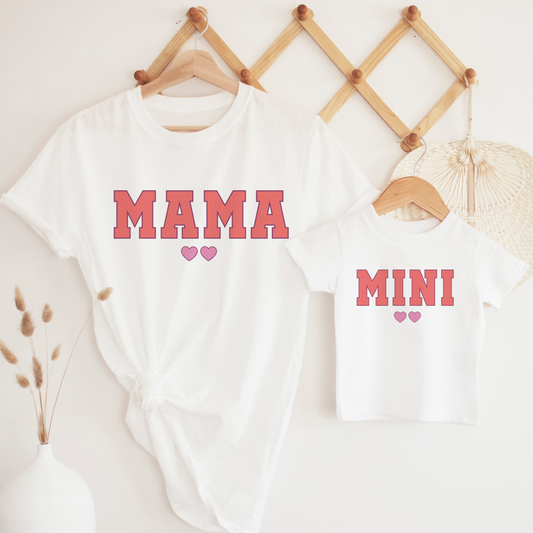 Mama and Mini with two hearts matching t shirts