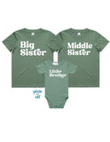 Big, Middle  and Little Brother or Sister Matching Shirts in Sage