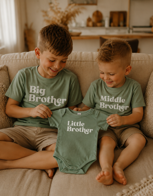 Big, Middle  and Little Brother Matching Shirts in Sage