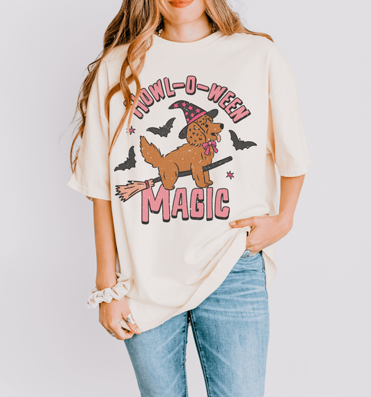 Halloween dog riding a wand shirt for women