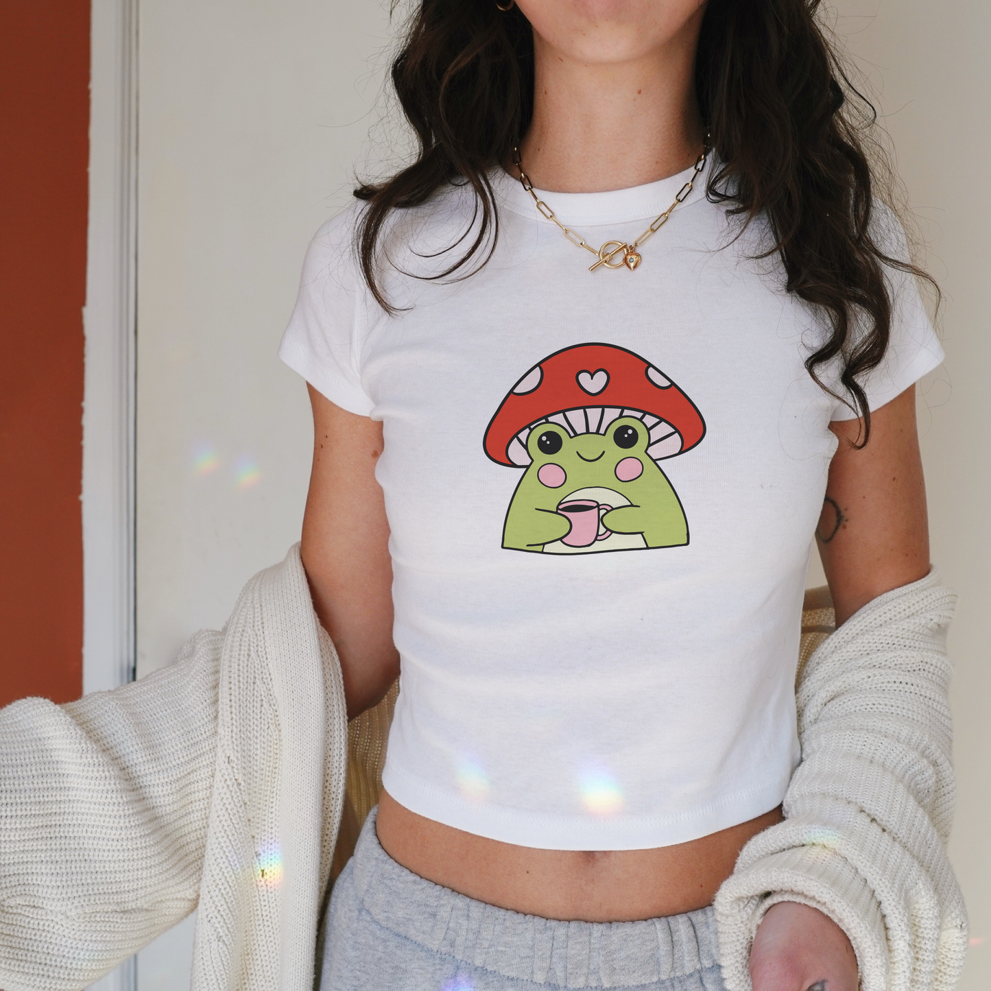 Mushroom Frog Y2k baby Tee