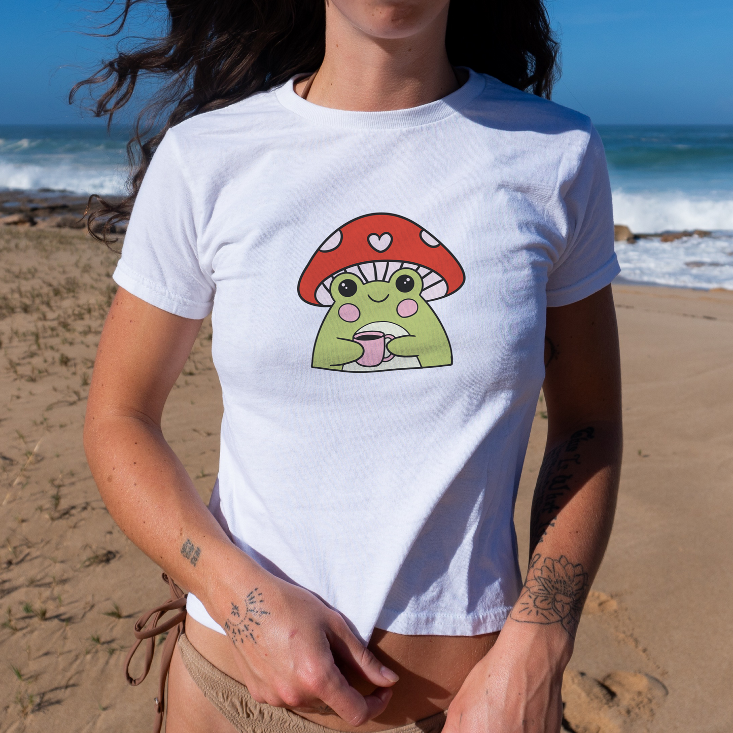 Mushroom Frog Y2k baby Tee