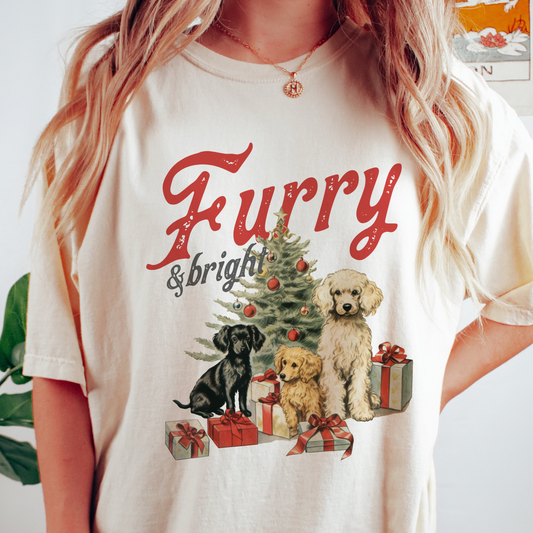 Furry and Bright Vintage Dogs Christmas t shirt