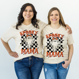 Spooky Mama in checkered Halloween t shirt