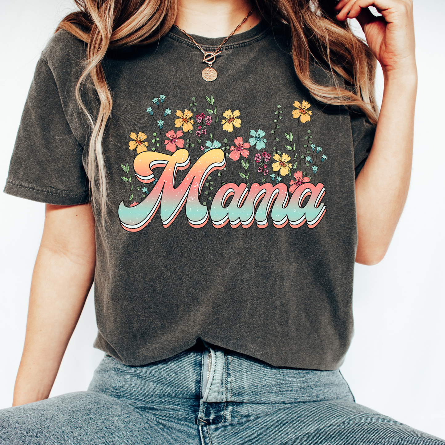 Mama with wildflowers t shirt in Comfort Colors