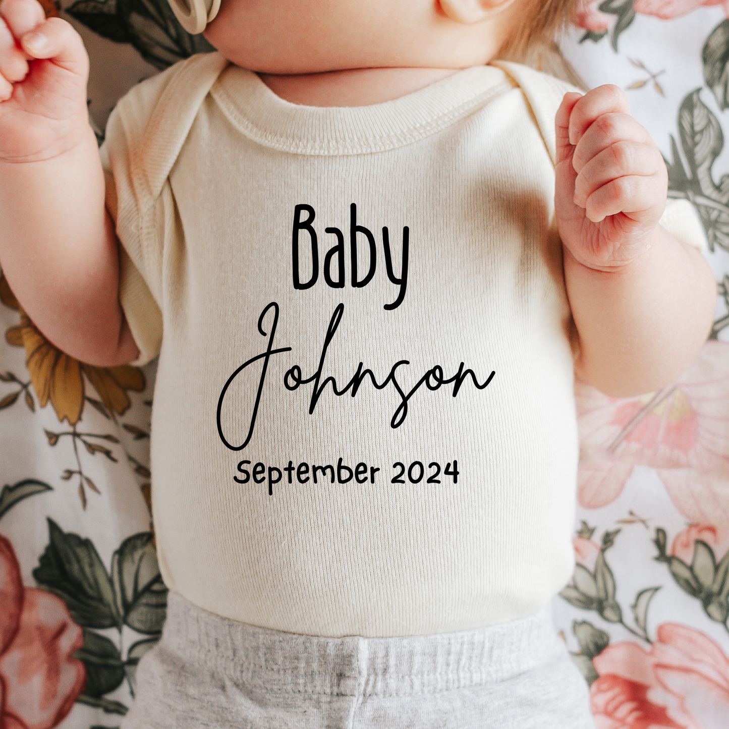 Personalised Family Name Baby Onepiece for Pregnancy Announcement