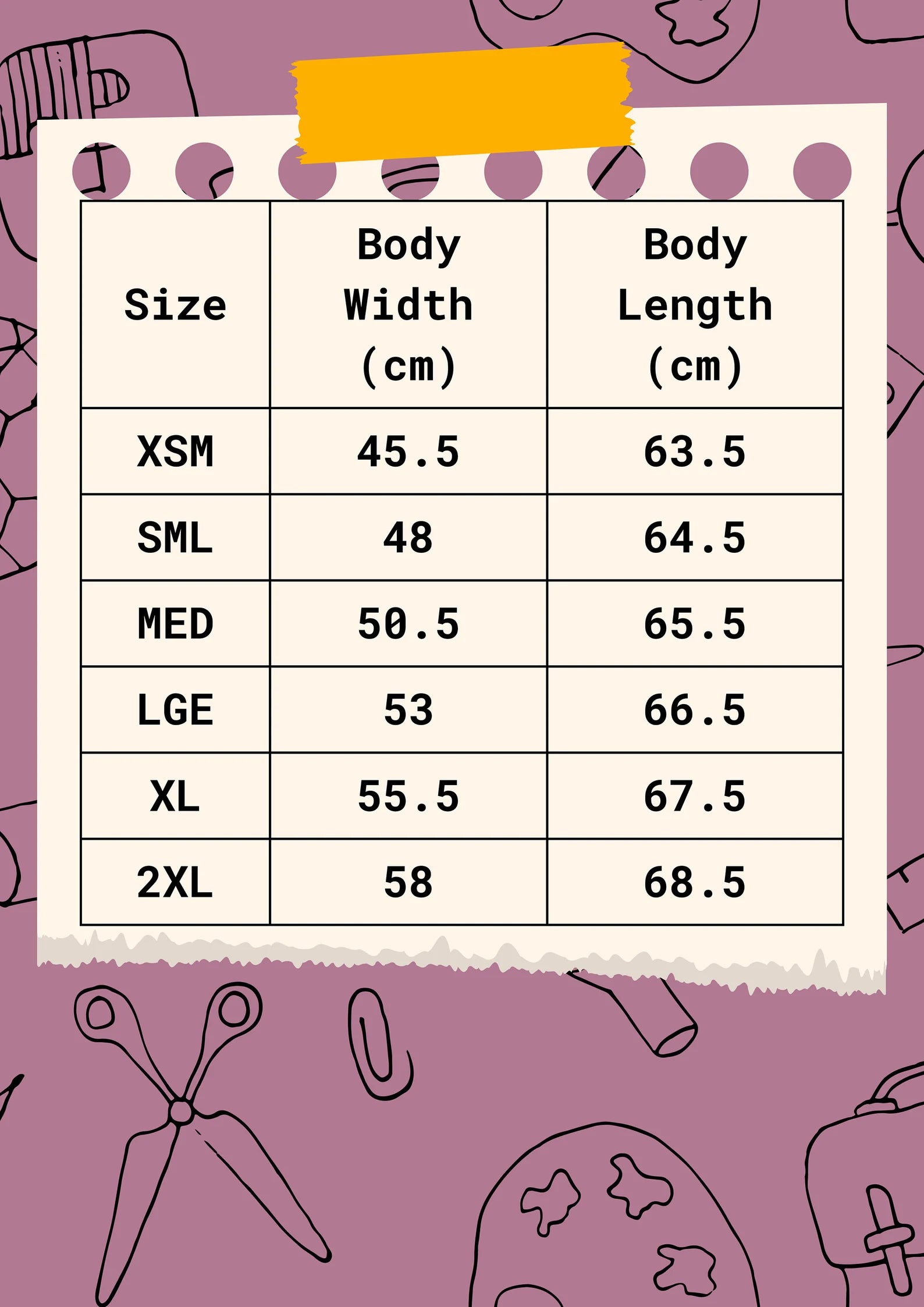Adult Jumper Size Chart 
