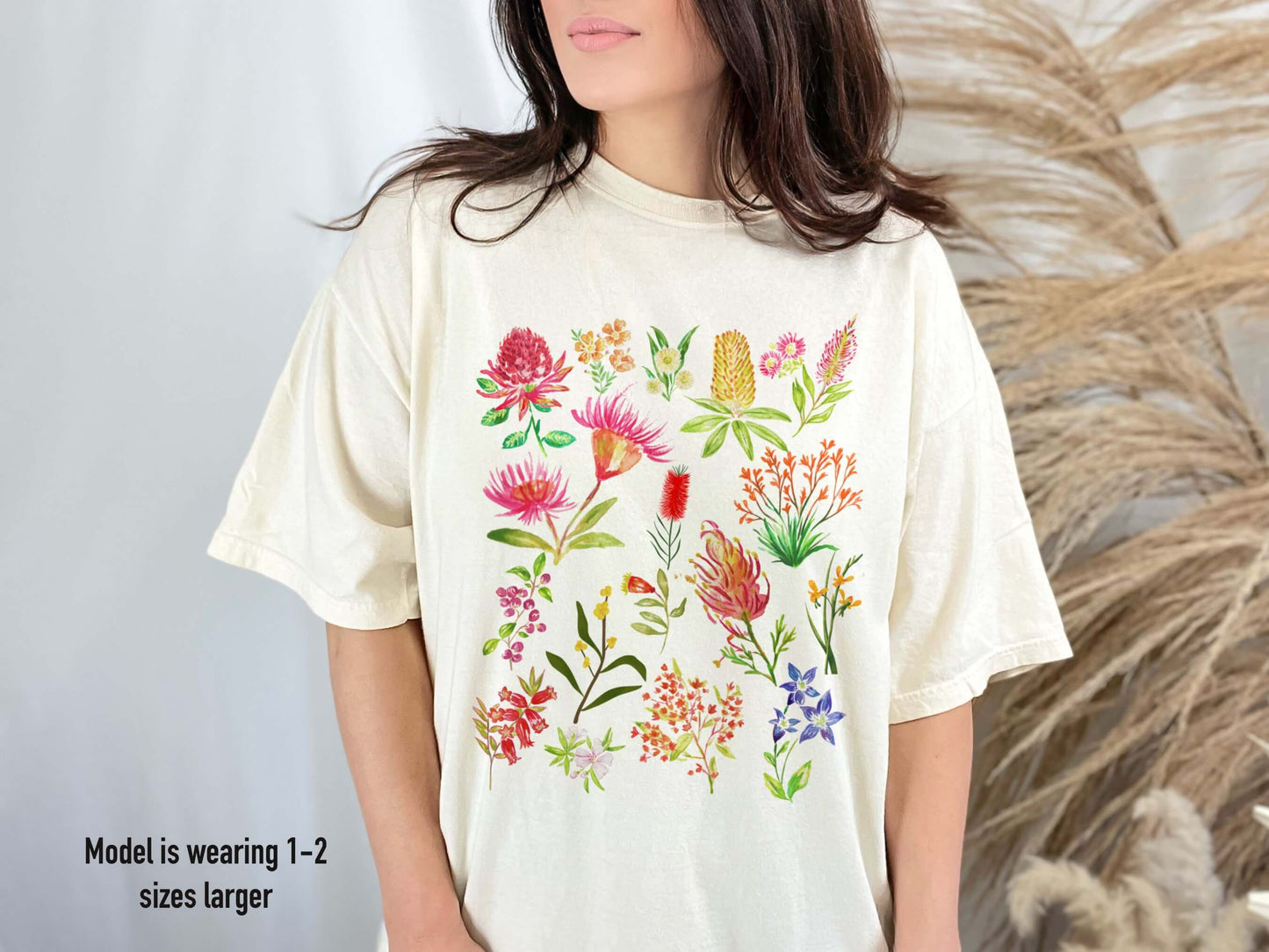 Ivory Comfort Colors floral t shirt featuring Australian native blooms