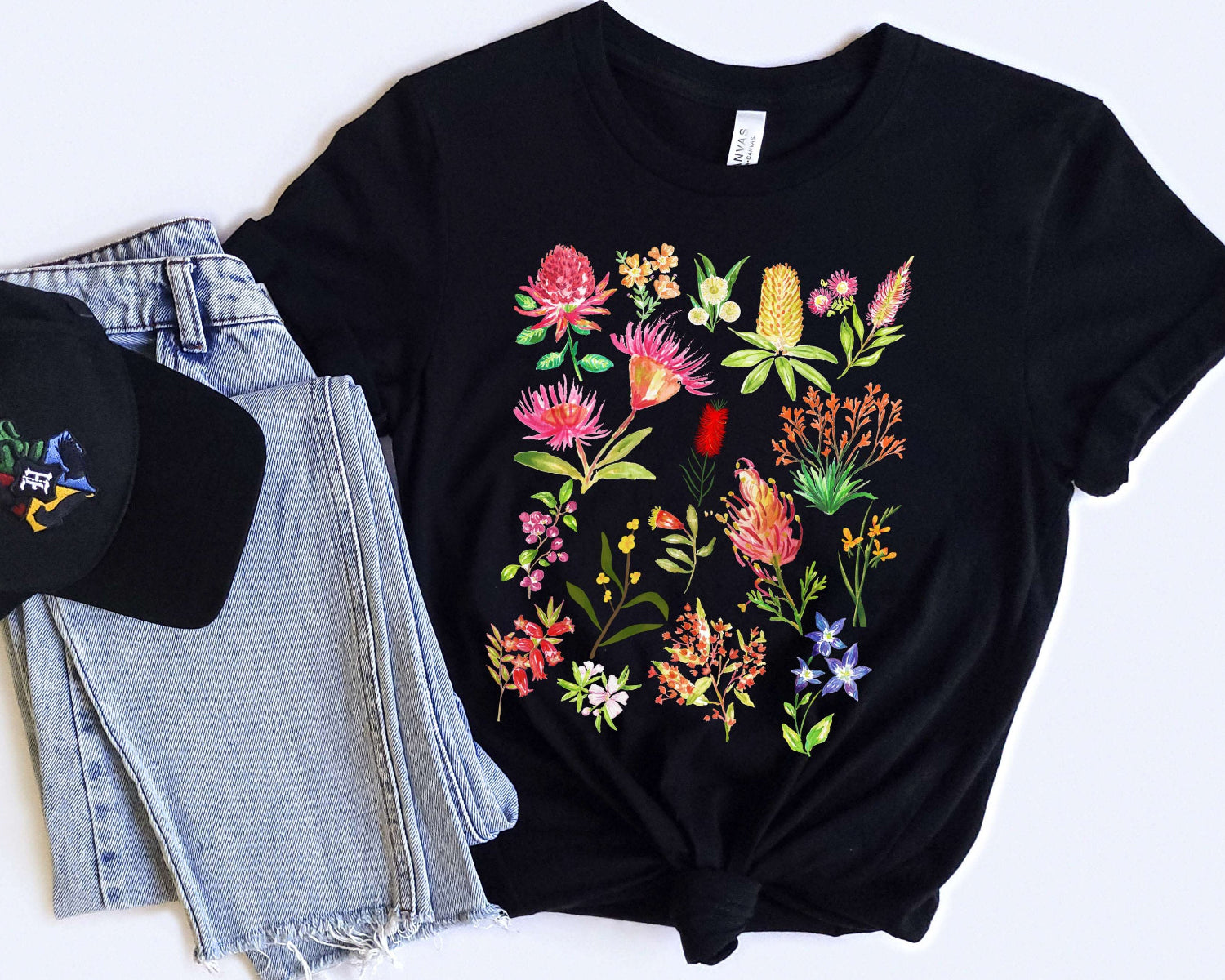 Australian Native Flowers Shirt in Black