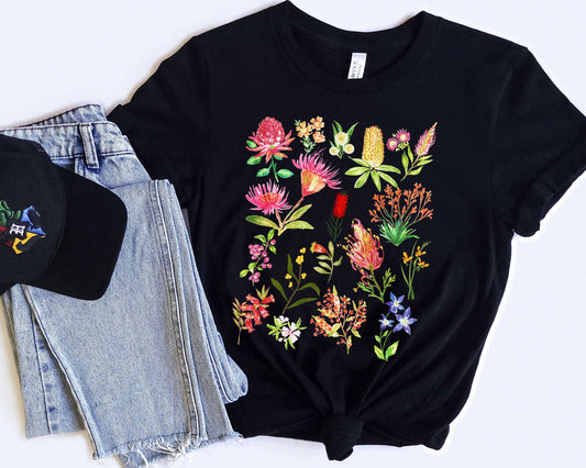 Australian Native Flowers Shirt in Black