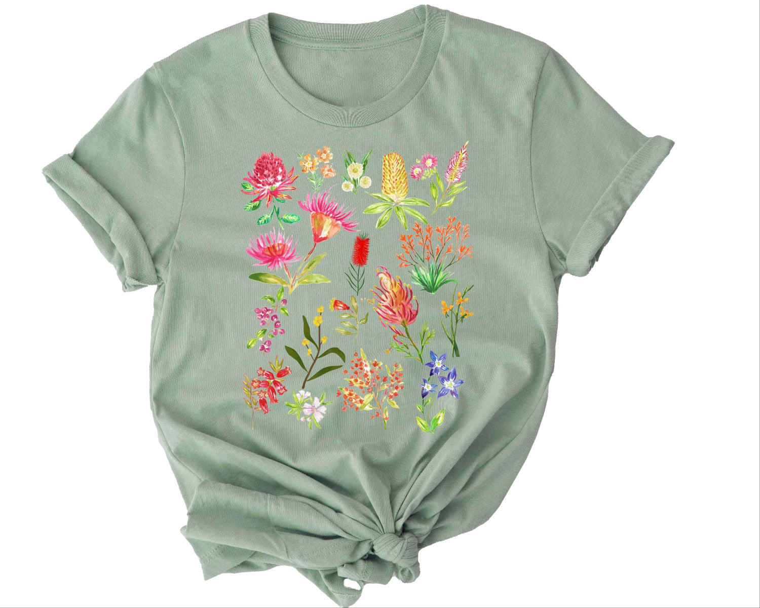 Australian Native Flowers Shirt in Sage