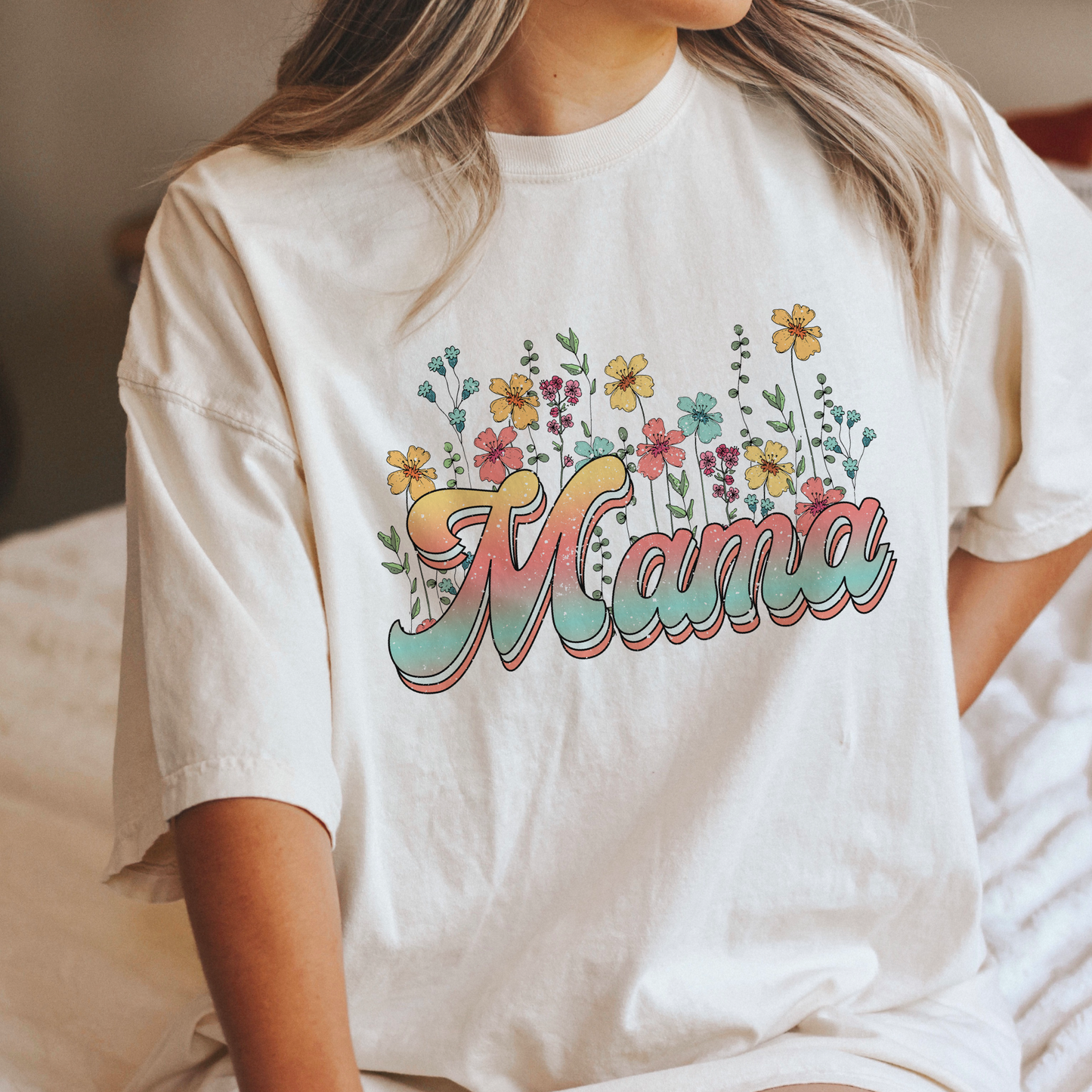 Mama with wildflowers t shirt in Comfort Colors