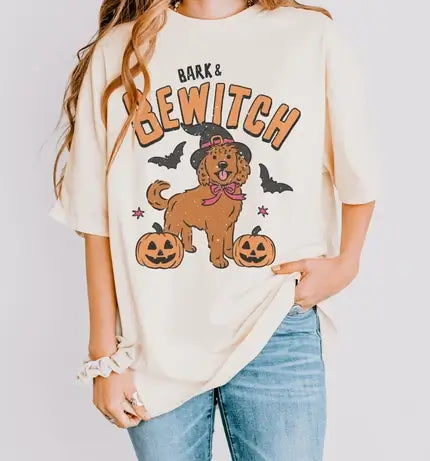 Bark & Bewitch Retro Halloween Shirt in Natural