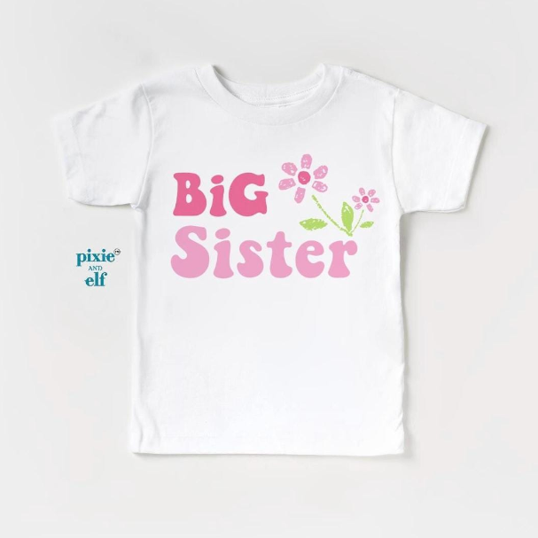 Big Sister T-shirt with Pink Flowers