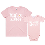 Big Sister shirt and Little sister bodysuit with flower design in pink