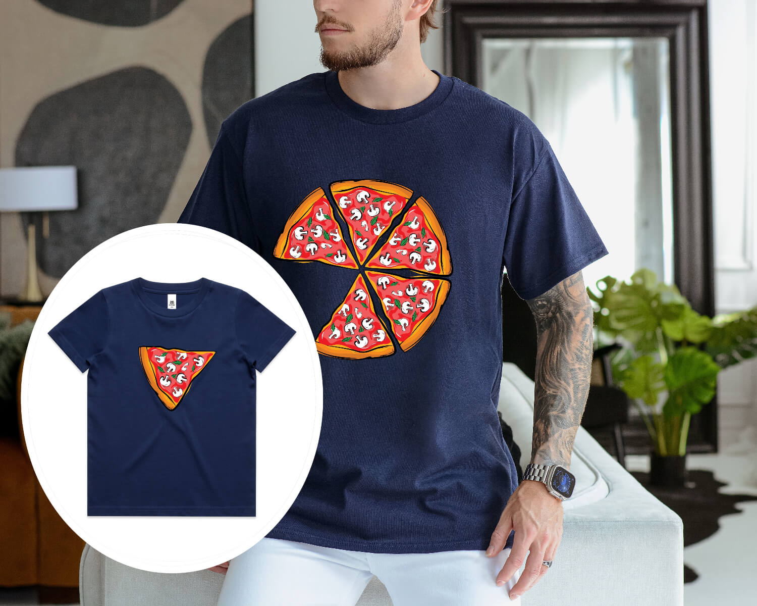 Dad Pizza Shirt and Kids Pizza Slice Shirt in Blue