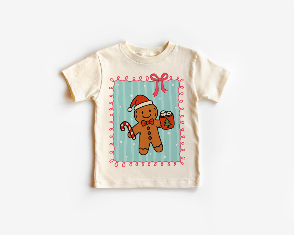 Children's t-shirt with a gingerbread man design on a white background