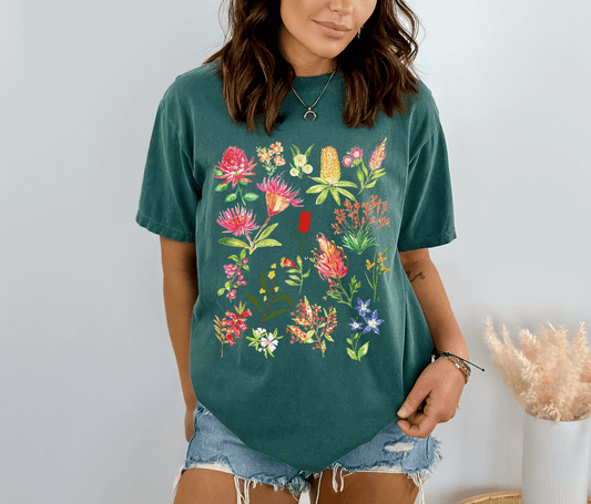 Australian flowers shirt in Comfort Colors Blur Spruce