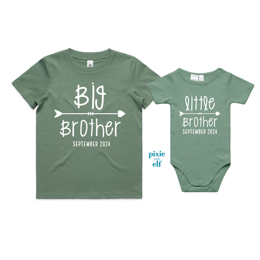 Matching big brother shirt and little brother bodysuit in Sage
