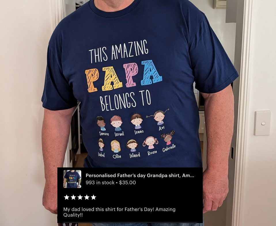 Cobalt Blue Personalized Amazing Papa Shirt
