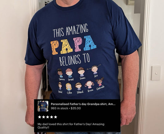 Cobalt Blue Personalized Amazing Papa Shirt