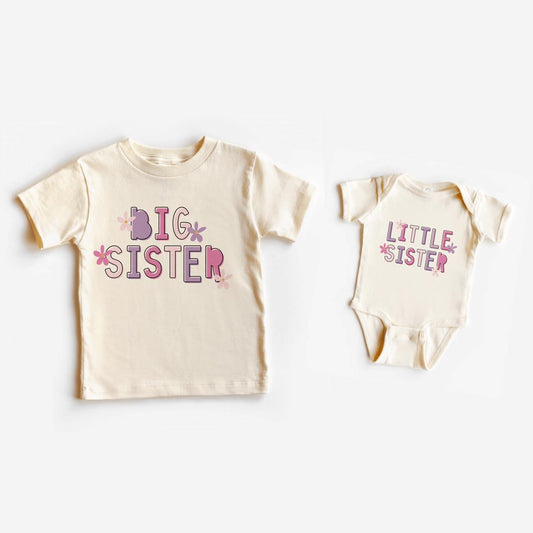 Colourful Big Sister and Little Sister shirt design with flower details