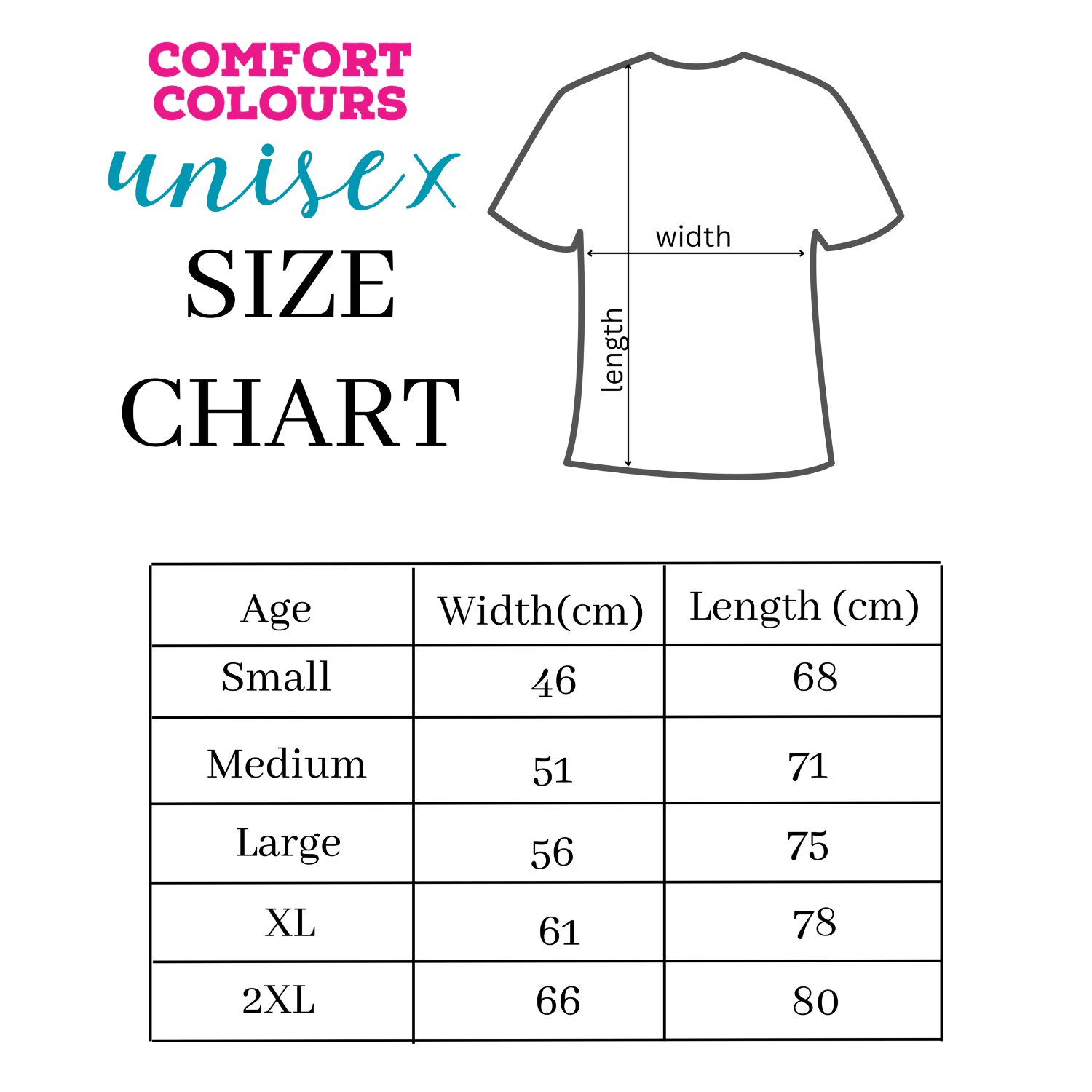 Comfort Colors Shirt Size Chart