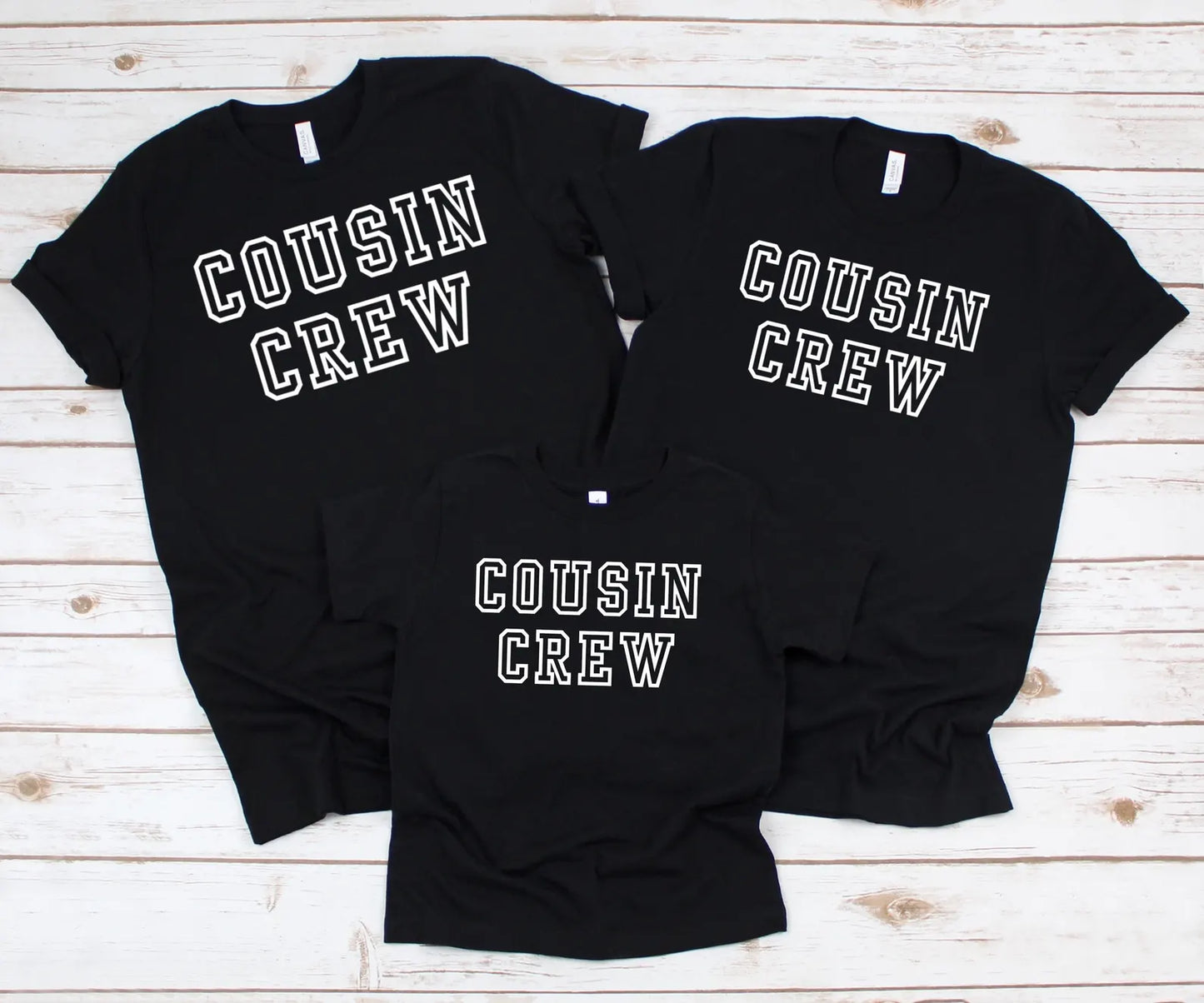 Cousin Crew varsity theme shirts