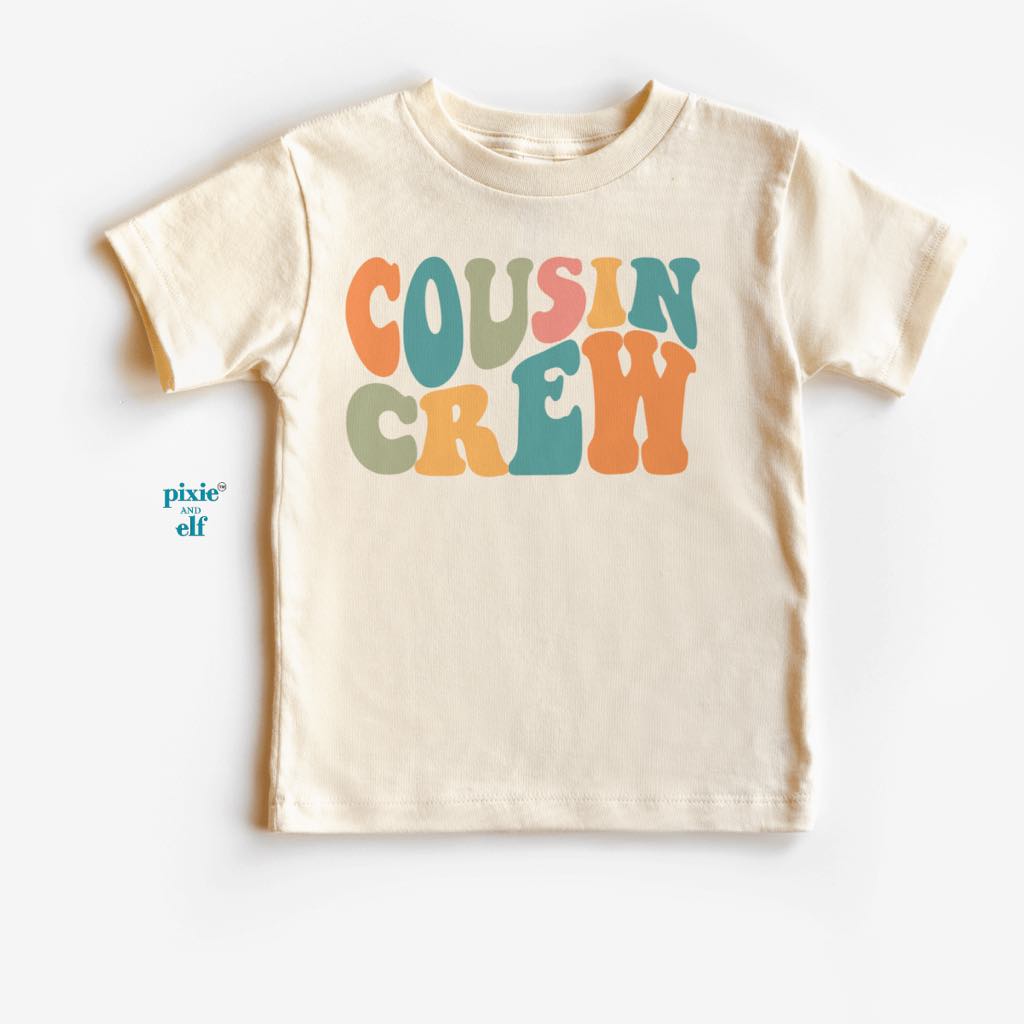 front view of Cousin Crew t shirt in natural