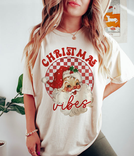 Red Santa Christmas Vibes T shirt in Comfort Colours