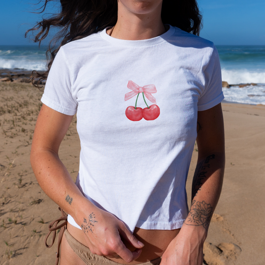 White T-shirt with cherry print 