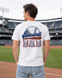 dad wearing a baseball dad shirt