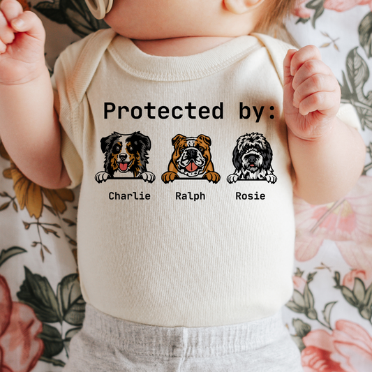 Protected by Dog Baby Onepiece for Pregnancy Announcement